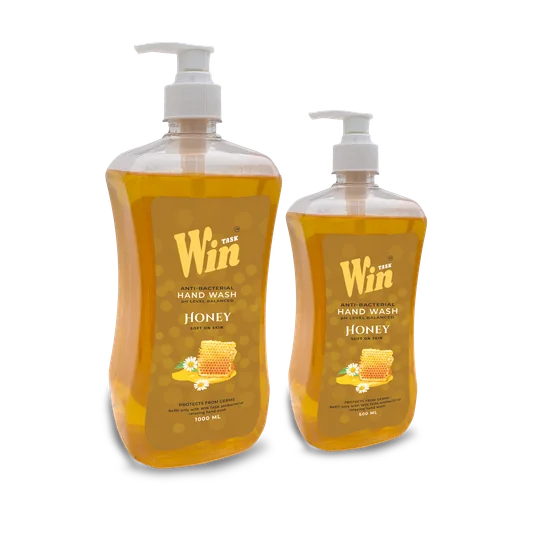 Win Task honey wash product bottles